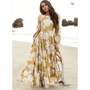 Joyfolie Floral‎ Maxi Dress Long Sleeve Open Back Bohemian Cottagecore XS NWT